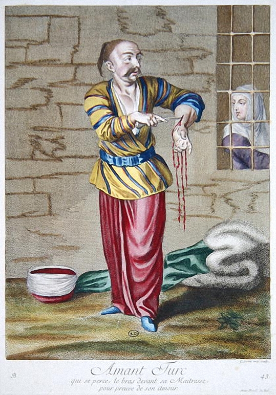 Turkish Lover Piercing Arm before His Mistress To Give Proof Of His Love by Gerard Jean Baptiste Scotin